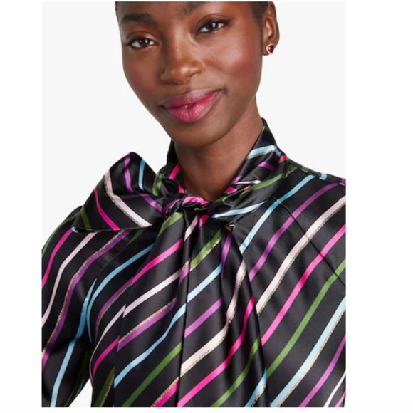 kate spade Party Stripe Tie-neck Shirt blouse top size medium nwot - Picture 5 of 8